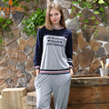 Spring Autumn Casual Women Long Pajama Sets Cotton Soft Female Pyjamas Homewear Letter Printed Women Sleepwear