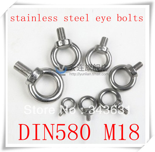 High Quality  Stainless Steel  304  DIN580 M18 Metric Threaded Eyes Bolts Lifting New 4pcs/lot