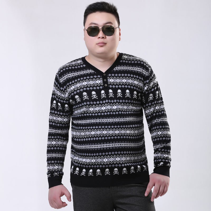 M~5XL 2015 Autumn Spring Men\'s Big Size Pullovers Knitted Sweaters V-Neck Plus Size Skulls Cotton Camisas All Match New Arrival (4)