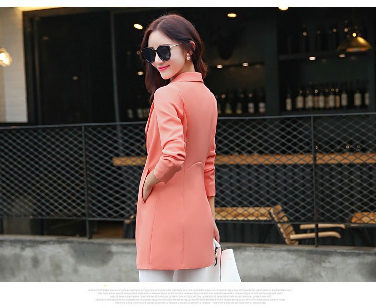 Business Casual Bright Color Blazer Women Long Jackets Ladies Silm Blazers Long Sleeve Orange Blue Pink Black Jacket Female ddd