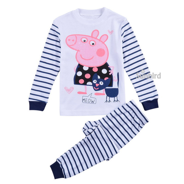 KR-95, 6sets/lot, pig, Children girls pajamas, 100% Cotton long sleeve sleepwear clothing sets for 2-7 year.