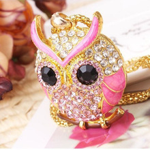 New Brand Charms Women 18K Gold Necklace Vintage Crystal Cubic Zircon Diamond Owl Necklaces Pendants Fine