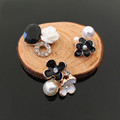Mixed Color Fashion Imitation Pearl Alloy Rhinestone Flowers Connectors Charm For Jewelry Making 50PCS