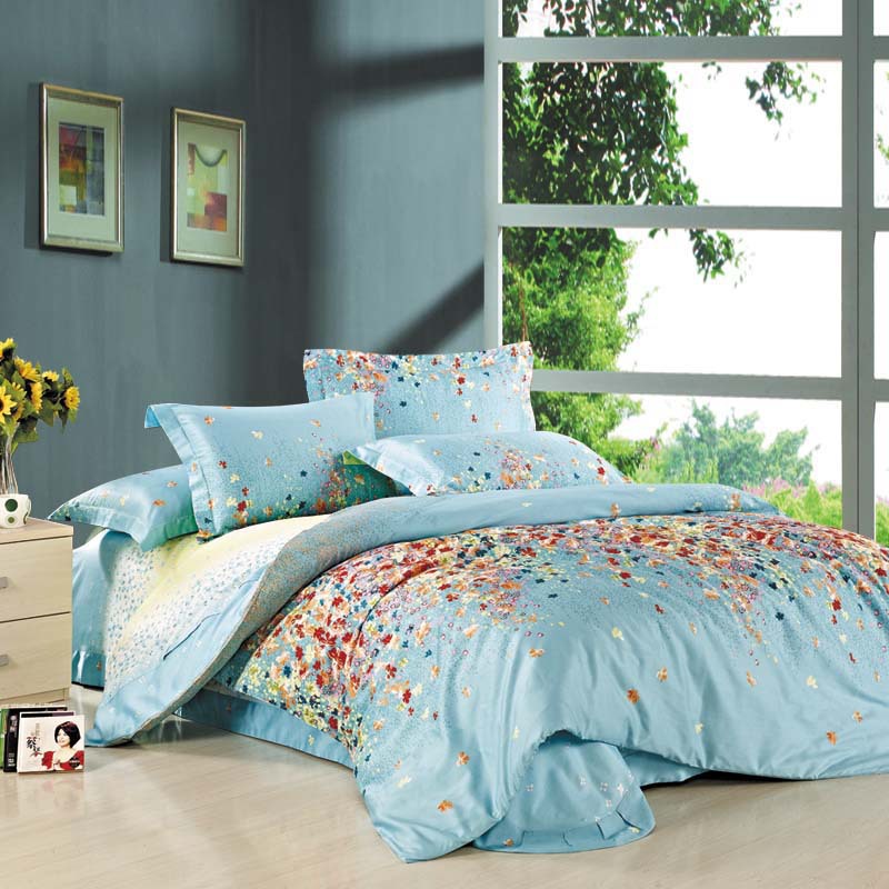 Hot sale 4pcs princess cute dreamy small flower in turquoise bedding set christmas bedding-in ...