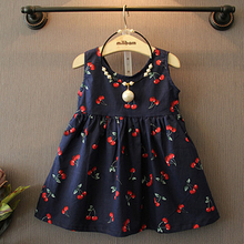 2016 Baby Girl Fashion Summer Kids Dresses Casual Sleeveless Cotton Cherry Flowers Girl Dresses Cute Child Princess Dress
