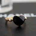 Starry Black Heart Shaped Crystal Square Section Gold Plated Rings for Women Fashion Finger Jewelry