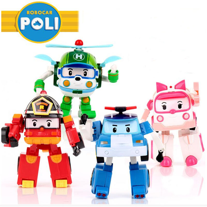 4pcs/Set Robocar Poli Toy Korea Robot Car Transformation Toys Poli Robocar Toys Without Box Best Gifts For Kids