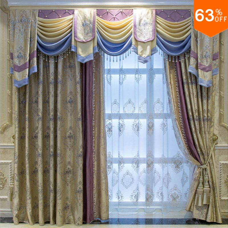 Yellow with green embroidery patchwork pink curtains for hotel Classic