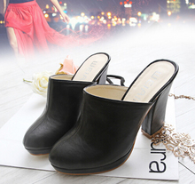 Freeshipping Lady Round Toe Lady Platform High Heel Slippers Fashion Woman Clogs Lady Casual Sandals Black Size 35-40 B026