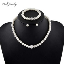Schmuck 2016 new Fashion Imitation White Natural pearl Jewelry Sets Rhinestone Ball wedding accessories jewellery set for women
