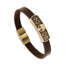New Design Male Cool Leather Cross Kill Death Skull Bracelet Biker Mens Steampunk PU Metal Men’s Gift CC10843