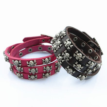 Luxury colorful women leather thin bracelet wholesale men skull leather charm / sport bracelet bangle free shipping NSL-129