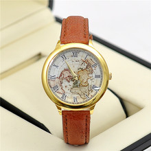 3 colores de la alta calidad FeiFan marca correa de cuero Vintage mapa del mundo reloj Unisex relojes de cuarzo 1 unid/lote BW-SB-816