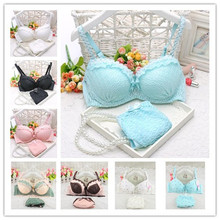 2014 new push up women bra set cute 32 34 36 A B C cup young girl sexy lace cotton underwear suit free shipping
