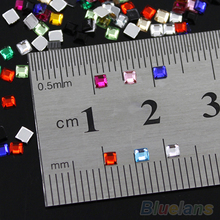 12 Colors 3D Square 3mm Nail Decor Flatback Shiny Rhinestone DIY Nail Tips Wheel 4DU6