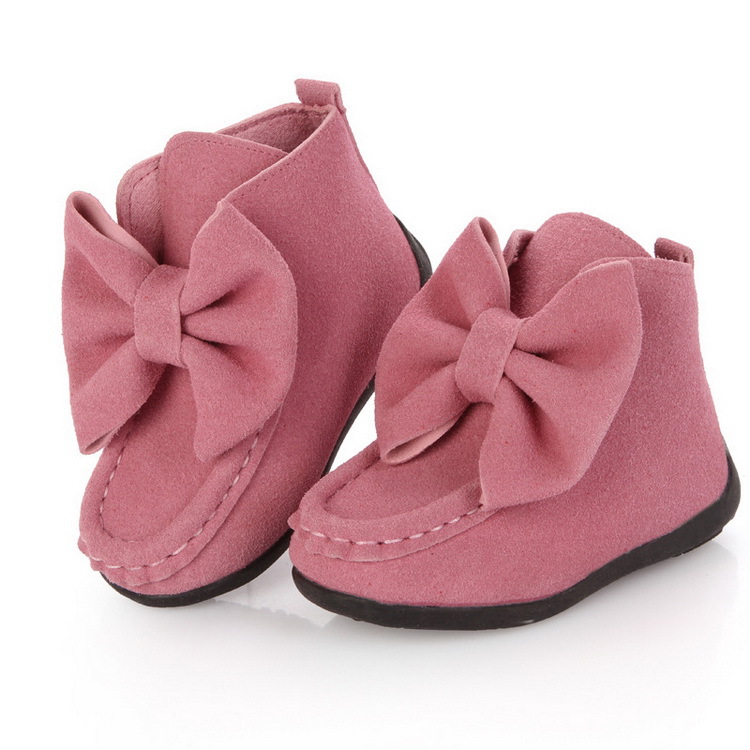 2015 Girl s Bowknot Boots Flat Autumn Spring Winter Children Princess Shoes Rubber Bottom Fashion Kids