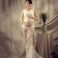 Hot Maternity Photography Props Pregnant Women Summer White Lace Dresses Pregnancy Photo Shoot Sleeveless V Neck
