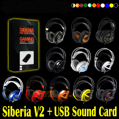 11 Color Combo Steelseries Siberia V2 Gaming Headphone + Exteinson cable + Siberia USB 7.1 soundcard In BOX+ Bag, free shipping