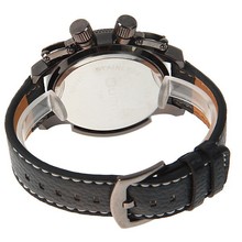Oulm 1357 Male Quartz WristWatch Clock with Two Numbers Hours Marks Round Dial Leather Band Wristwatches