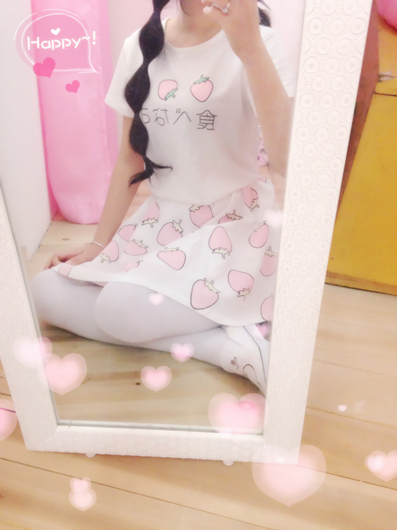 Kawaii-Harajuku-strawberry-printing-Lolita-sweet-girls-T-shirt-skirt-summer-set-school-girls-cute-uniform