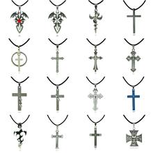 Hot Trendy Male Fashion Cross Shape Crystal Pendant Chain Titanium Necklace For Men Pendant Necklace Jewelry