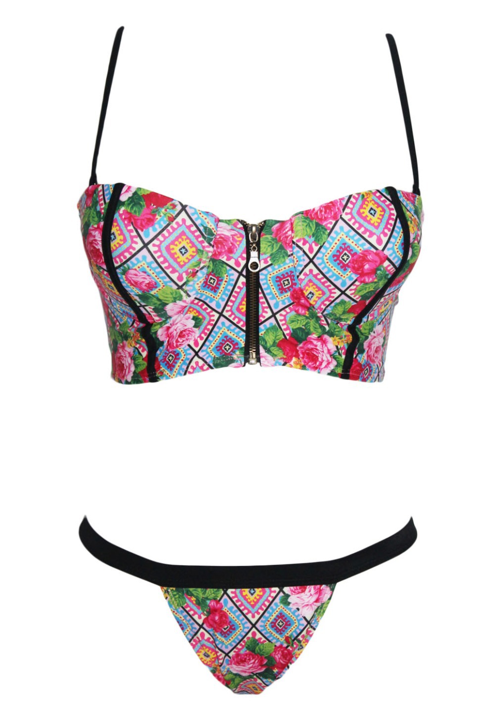 2015 summer style Sexy Kaleidoscope zipper Bikini vintage