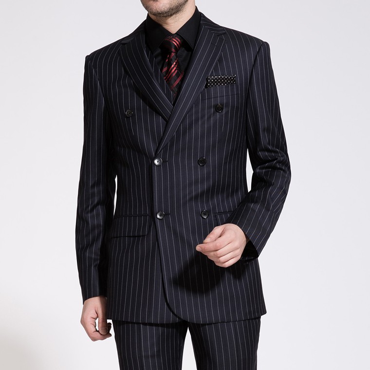 42.1 Groom Suits 2015 Wedding Mens Stripe Suit Set Mens Suits with Pants Mens Double-breasted Suits for Weddings
