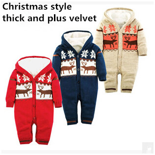 Christmas Kids Clothes Baby Rompers  Cartoon Boy/Girl Thick Jumpsuit Winter Flannel Plush Infant Clothes Climbing Clothing