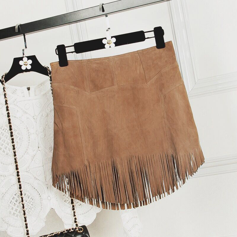 2015 high-end custom Genuine leather skirts,All-match suede leather skirt Tassel skirts Women's skirts real leather skirt FC523