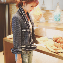 2016 spring Women luxury chain Jacket Tweed Crop metallic knit blazer designer cc Brand Top Quality beaded coat runway outerwear