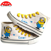 China Brand Shoes Despicable Me Minions Children Hand Painted Canvas Shoes Kids Cartoon Minion Anime Spongebob Graffiti Shoes