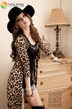 2016 Spring AUTUMN Hot new US Fashion Women Sexy Mid-length half Sleeve Leopard Cardigan Outwear Coat floral trench gold yellow
