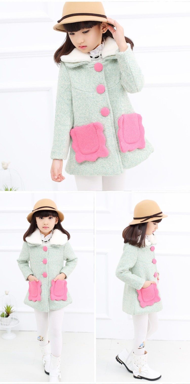2015 new fashion mother and daughter winter clothing girls wool winter coats long pockets bow long sleeve kids autumn winter blends jackets warm 6 7 8 9 10 11 12 13 14 15 16 years old kids little big girls autumn children wool clothes (11)