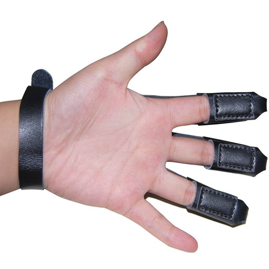 New Medium Sized 3 Fingered Black Leather Three Finger Archery Glove For Archery Recurve Bow And
