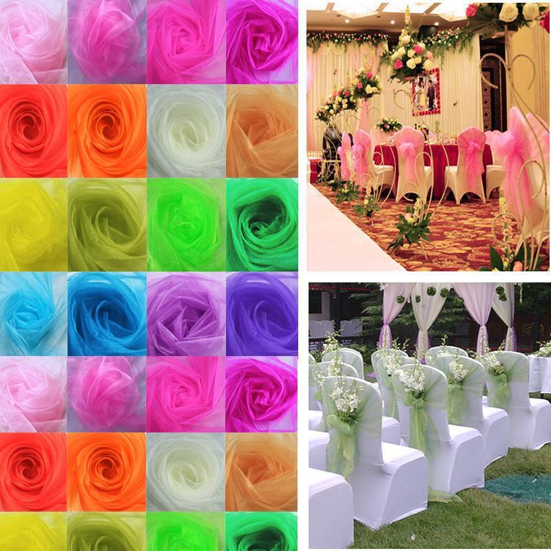 25 PCS Wedding Organza Chair Cover Sashes Sash Party Banquet Decor Bow Colours