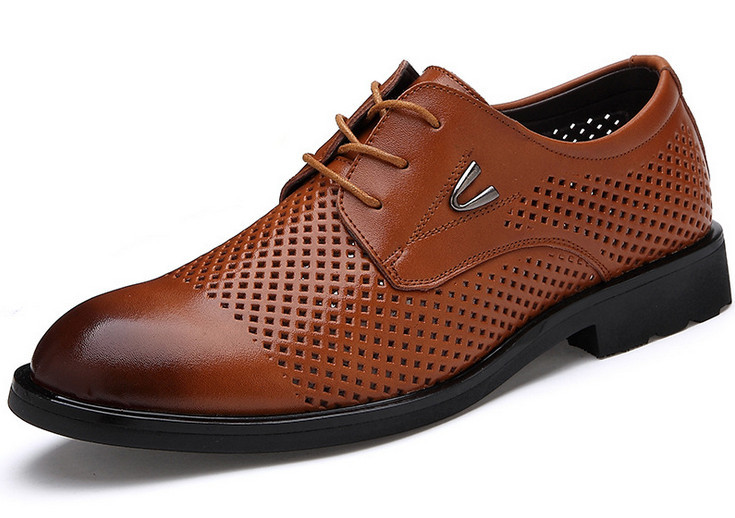 2015 Fashion Style Summer Men Oxfords Shoes Genuine Leather Men Shoes Business Dress Shoes Hole Breathable V Logo