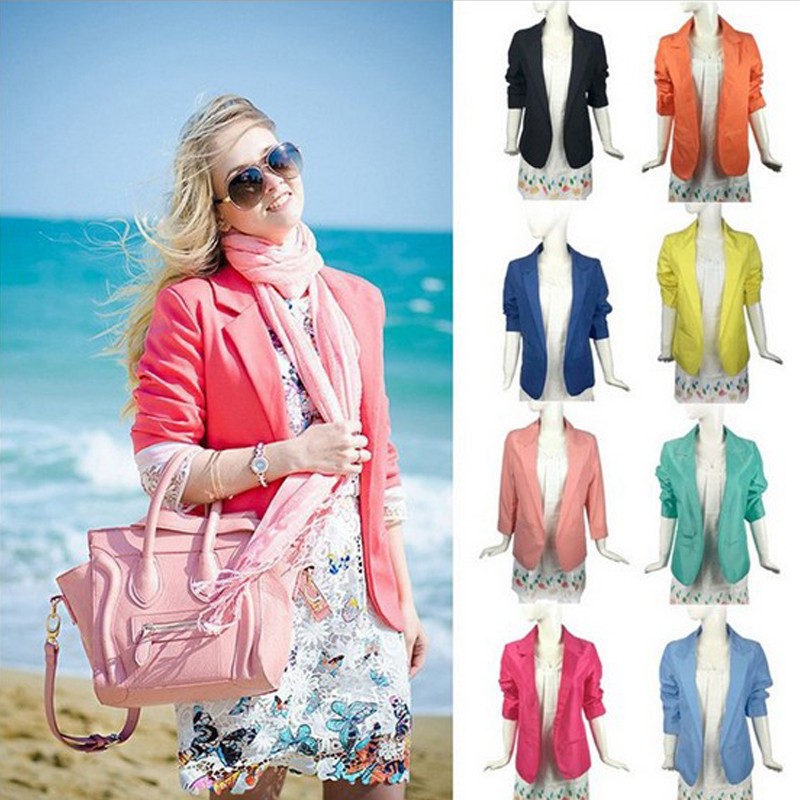 Blazer Feminino Fashion 2016 Three Quarter Sleeve Women Blazers And Jackets Candy Color Blazer Slim Suit Blazers 2016