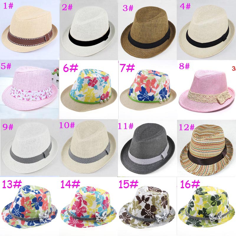 Children Summer Sunhat Baby Straw Fedora Hat Kids Jazz Cap Infant Top Hat Fedoras Dicers 10pcs/lot Free Shipping