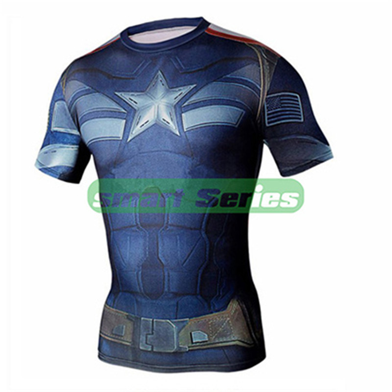 Marvel Super Heroes Avenger Captain America Batman sport T shirt Men Compression Armour Base Layer Thermal