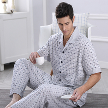 2016 Summer Men Pajama Sets Short Sleeve Plaid Pyjama Bamboo Fiber Pajamas Turn-Down Lounge Wear Casual Sleepwear Plus Size 4XL