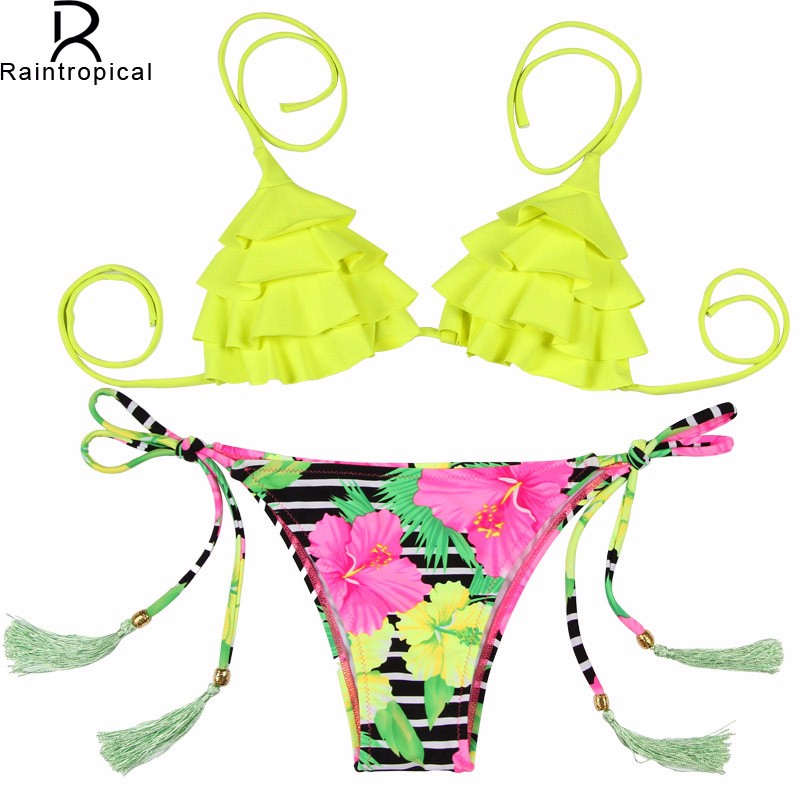2016 NEW Mini Sexy Micro Bikini Brazilian Swimsuit Women Swimwear Bikini Set Floral Top Swimsuits Bathing Suit Maillot De Bain
