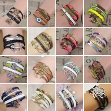 2016 Hot sale Women PU Leather charms pulseras Jewelry Multilayer wrap Bracelets & bangles for women’s and men’s gift. 19 styles