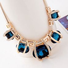 Fashion exaggerate sautoir Elegant oval Blue and green crystal set auger short chain necklace