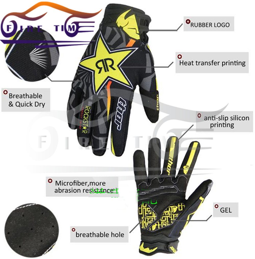 Free shipping Motocross Rockstar Cycling Riding Bike Sports Mountain Bicycle Racing Motorcycle   Full Finger Gloves M L XL