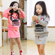 Lucky Store 2015 minnie kids clothes girls clothing sets baby girl cartoon t shirt skirt