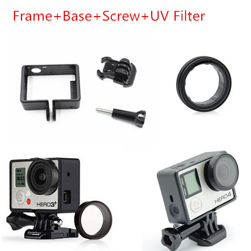 2015New Gopro Accessories Hero4 Standard Protective Frame Mount Base Mount Screw UV Filter Lens for Go