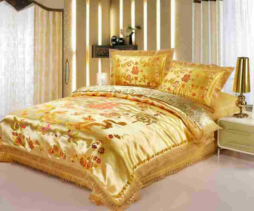 red satin comforter set dragon chinese wedding bedding set print Modern suits 4pcs jacquard Bedclothes queen/king size JJ009