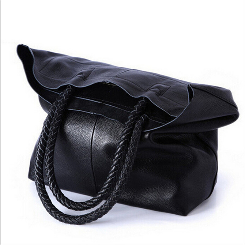 2015 New Women Handbag Genuine Leather Shoulder Bag Cowhide Ladies Black Brown Casual Shopping Bag Large Capacity Tote Bolsos