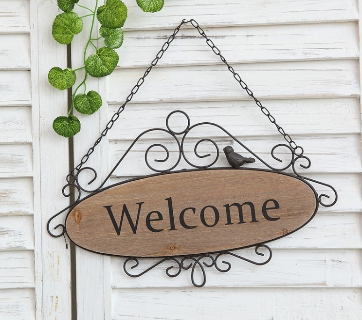 Free shipping zakka Metal wooden home shop store welcome open close sign double faced side wall decoration hanging