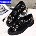 PLUS Size 34 42 Suede leather Vintage Flat Oxford Shoes Woman 2017 Fashion rivet square toe